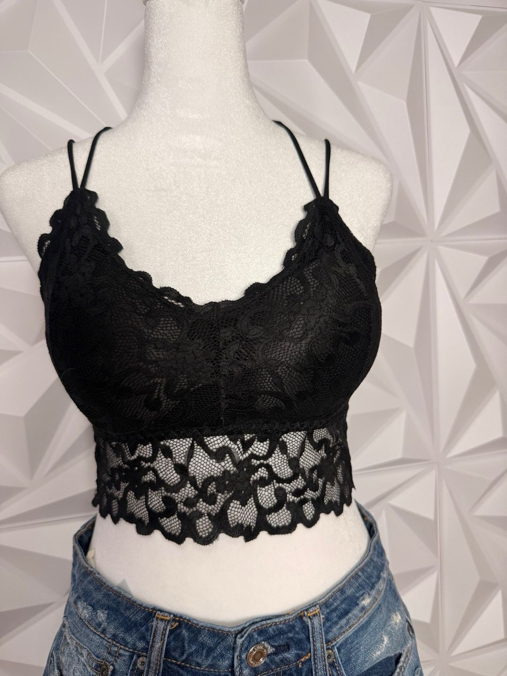 Black Lace Bralette Crop Top - Women Intimates & Sleepwear two for one